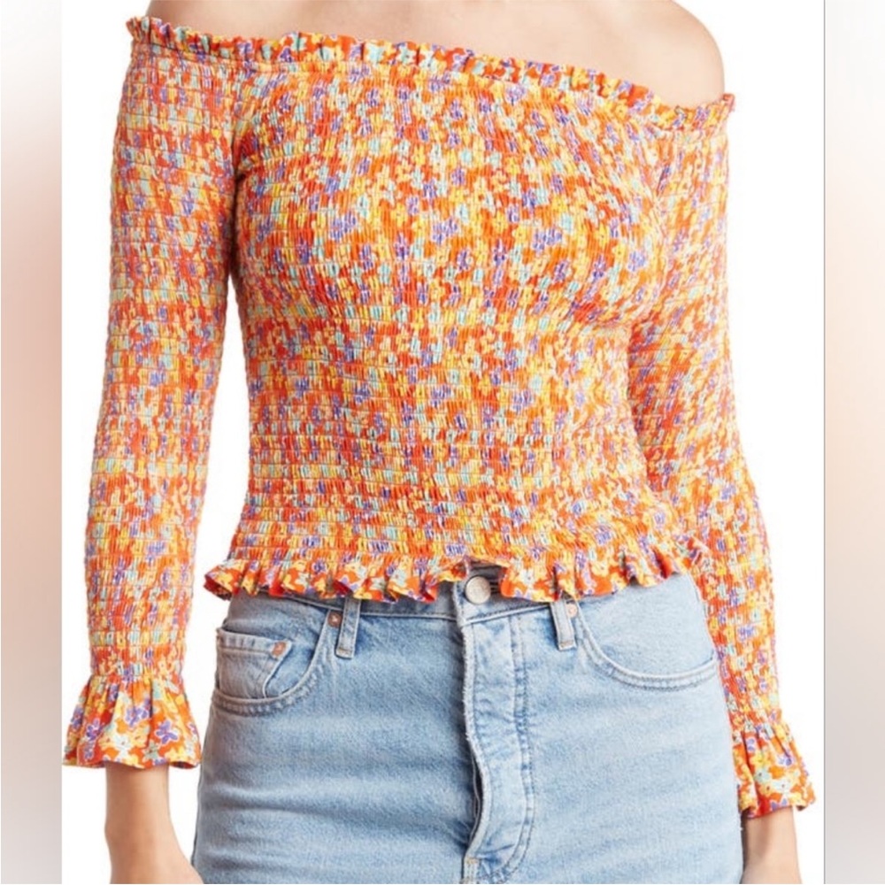NWT Caroline Constas | XS Felicia Smocked
Floral Off-The-Shoulder Top